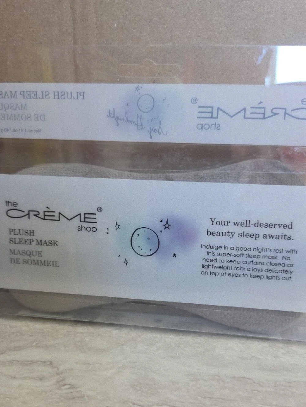 The Crème Shop Taupe Plush Sleep Mask - Say Goodnight